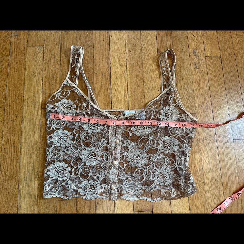 90s/ Y2K Vintage Sheer Gold Lace Crop Top - Picture 7 of 9